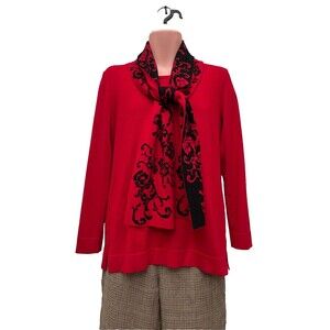 CABLE & GAUGE Women's Red Top Sweater With Mathed  Floral Scarf Size L